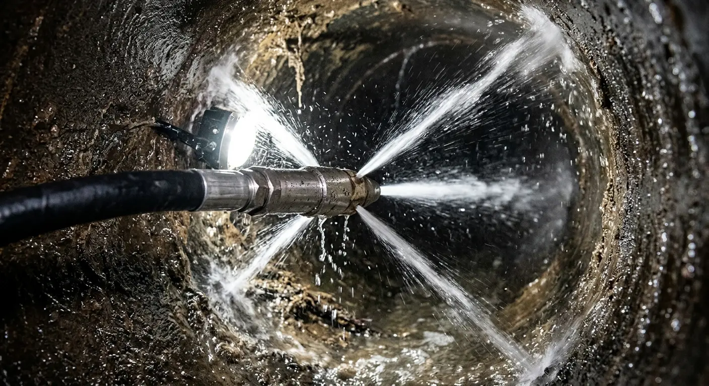 High-pressure hydro jetting nozzle cleaning sewer pipe for Sewer Cleanout in Lindon